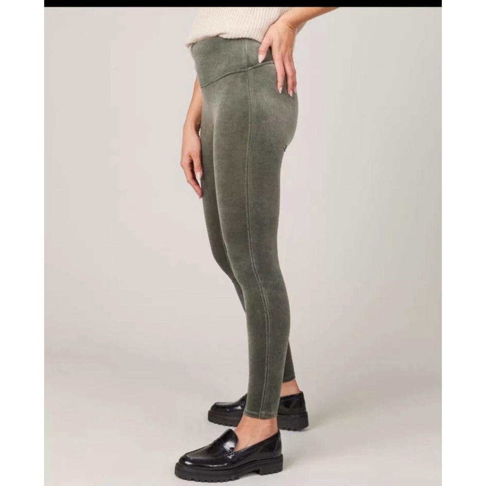 SPANX Shiny Velvet High Waisted Leggings Dark Palm Green High Rise S Pull On